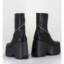 Wholesale Garrice Boots Compenses En Cuir Noir Zip Asymetrique - 1D7562 Island Black