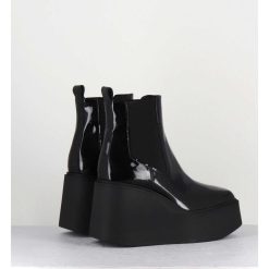 Online Garrice Boots A Plateforme Bout Carre En Cuir Vernis Noir - Lea Nero