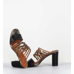 Hot Garrice Mules Multi-Matieres En Cuir Tresse Bronze & Noir - Bisu Softy Negro