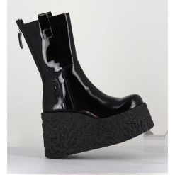 Clearance Garrice Boots En Cuir Vernis Noir Compensees - Lava Bootie Nero