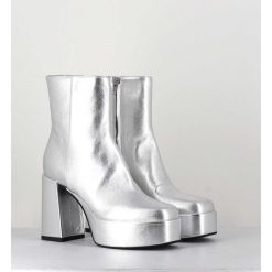 Clearance Garrice Disco Boots A Plateforme Cuir Argent - Care Argento