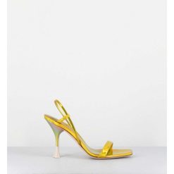 Best Garrice Sandales Talon Haut Cuir Metal Jaune Iridescent - Nischia Cosmo Lime