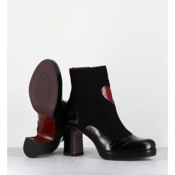 New Garrice Boots A Talon En Cuir Noir & Coeur Rouge - Danlov Maserati Negro