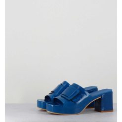 New Garrice Mules A Plateforme Petit Talon Vernis Bleu - 11532 Vetro Sky