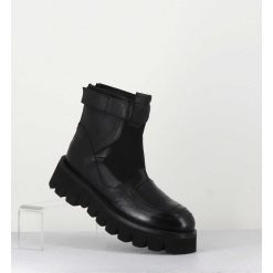 New Garrice Boots En Cuir Noir Crantees - Smile07 Nero