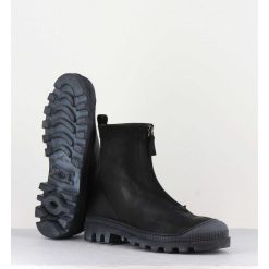 Online Garrice Boots En Cuir Gras Noir Avec Zip Centrale - I6-967 Black