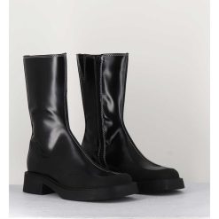 Clearance Garrice Boots A Bout Carre Large En Cuir Noir Lisse - Tora Black Boots