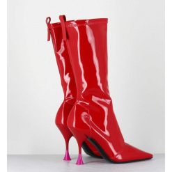 Online Garrice Boots Talon Haut En Vernis Stretch Rouge 90S - Gilda Cris Eros