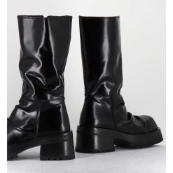 New Garrice Boots Ligne Brutaliste En Cuir Glace Noir - Dima Shiny Nero