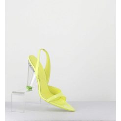 New Garrice Sandales Cuir Jaune & Talon Plexi Conique - Bridget Lack Lime