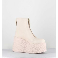 Hot Garrice Boots En Cuir Creme Zip Avant&Arriere - Lava Ice