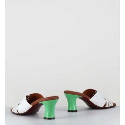 Hot Garrice Mules Petit Talon Naplak Blanc & Vert - Nalma44 Ferrari Blanco