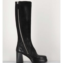 New Garrice Bottes En Cuir Noir A Zip - Dw336 Nero