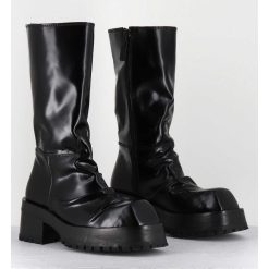 New Garrice Boots Ligne Brutaliste En Cuir Glace Noir - Dima Shiny Nero