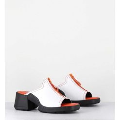 New Garrice Mules En Cuir Blanc & Zip Orange - Bertie White Sandals