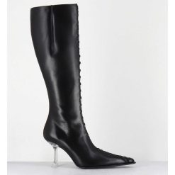 Hot Garrice Bottes Hautes En Cuir Noir Corsete & Talon Plexi - Aline Tall Boots