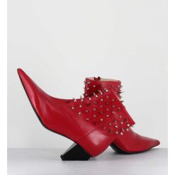 Wholesale Garrice Boots Bout Pointu En Cuir Rouge A Clous - Knife Studs Cerise