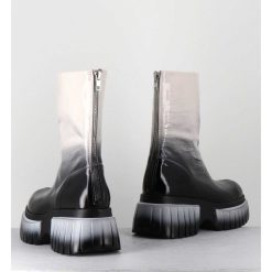 Clearance Garrice Boots En Cuir Vernis Degrade Blanc/Noir Semelle Epaisse - Melia3 Cindy Tofu