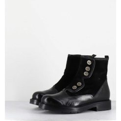 Hot Garrice Bottines Plates A Boutons En Cuir Noir - Laco Carly Nero