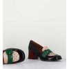 Online Garrice Mocassins Petit Talon En Cuir Vernis Noir & Boucle Verte - Memet Negro Sand