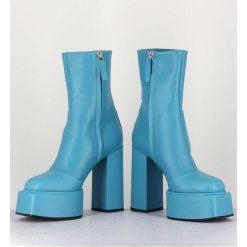 Wholesale Garrice Boots En Cuir Souple Bleu Turquoise - Iara Mok Ash