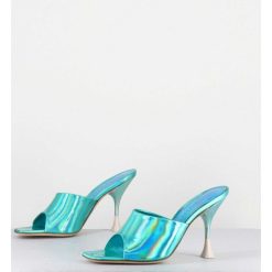 Best Garrice Mules Talon Haut Cuir Iridescent Turquoise - Asia Cosmo Ocean