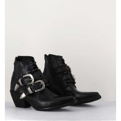 Hot Garrice Boots Santiag Cuir Noir & Boucles - 3845 Super Black