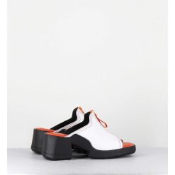 New Garrice Mules En Cuir Blanc & Zip Orange - Bertie White Sandals