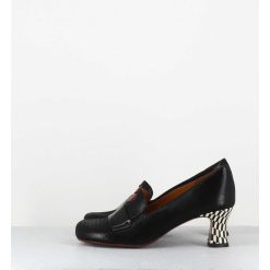 Clearance Garrice Escarpins Retro Cuir Noir Imprime & Coeur Rouge - Mymara Jeep Negro