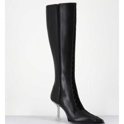 Hot Garrice Bottes Hautes En Cuir Noir Corsete & Talon Plexi - Aline Tall Boots