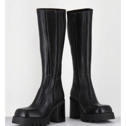 Hot Garrice Bottes A Plateforme En Cuir Noir & Surpiqures Blanches 90S - Dulce Tal Boots