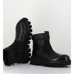 New Garrice Boots En Cuir Noir Crantees - Smile07 Nero