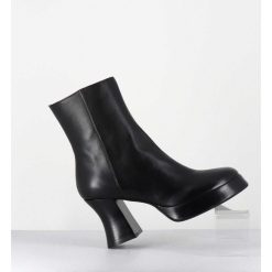 Hot Garrice Boots A Plateforme En Cuir Noir Talon Retro - Blau Nappa Nero