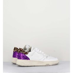 Wholesale Garrice Sneakers En Cuir Blanc & Glitter Violet - Timeless Low