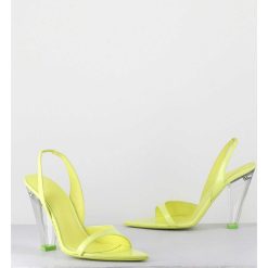 New Garrice Sandales Cuir Jaune & Talon Plexi Conique - Bridget Lack Lime