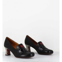 Clearance Garrice Escarpins Retro Cuir Noir Imprime & Coeur Rouge - Mymara Jeep Negro