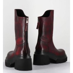 Hot Garrice Boots Chunky En Cuir Vieilli Rouge Bordeaux - E3733 Beta Berry