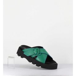 Hot Garrice Mules En Cuir Vert Semelle Crantee - Lacey Green Sandals