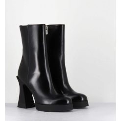 New Garrice Boots En Cuir Noir A Talon Haut En Gomme - Janis Bootie Nero