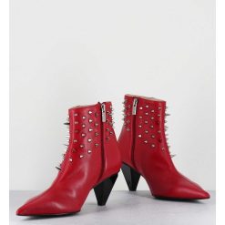 Wholesale Garrice Boots Bout Pointu En Cuir Rouge A Clous - Knife Studs Cerise