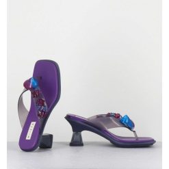 Clearance Garrice Tong Cuir Violet & Plexi Ornees De Coquillages - Oceane Purple Sandals