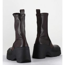 Hot Garrice Boots Compensees En Cuir Marron Stretch - Deandra Brown Boots