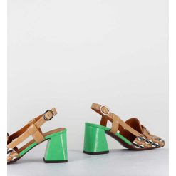 New Garrice Mocassins Slingback Motif Retro Camel & Vert - Suyli Blues Cuero