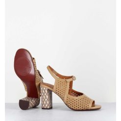 Clearance Garrice Sandales A Talon En Cuir Cannele & Imprime Vintage - Beila Softy Bambu