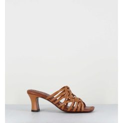 New Garrice Mules Petit Talon Retro En Cuir Tresse Camel - Nayla Woven Peach