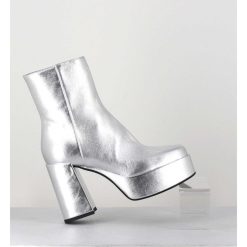 Clearance Garrice Disco Boots A Plateforme Cuir Argent - Care Argento