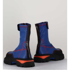 Hot Garrice Boots En Cuir Stretch Bleu Cobalt & Orange - Danica Blue Boots