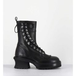 New Garrice Boots En Cuir Noir Corset Semelle Epaisse - Caro Nero