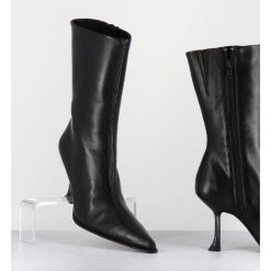 New Garrice Boots Bout Poinntu En Cuir Noir & Talon Plexi - Marcela Black Boots