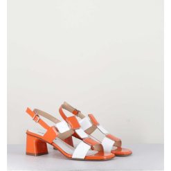 Wholesale Garrice Sandales 60S Bout Carre En Cuir Vernis Orange & Blanc - Lefai5 Orange White